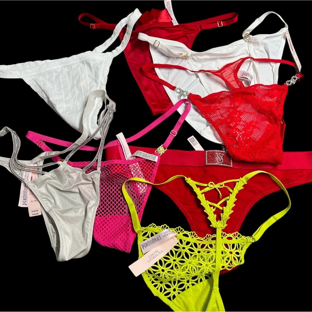 Lots of 8 Victoria's Secret Red, White, Hot Pink & Neon Yellow Mix Panty Set